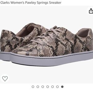 NWOT Clarks womens Pawley Springs Sneaker, Taupe Snake size 8 WIDE.